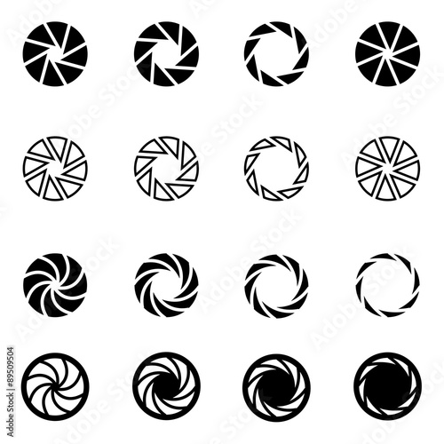 Vector black camera shutter icon set
