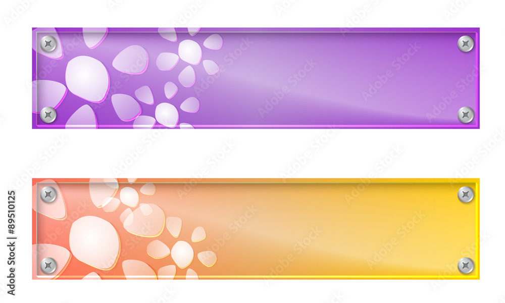 Set of two banners with flowers and glass panel