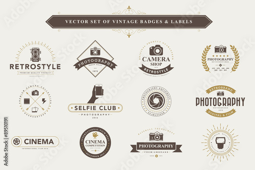 Set of vintage badges and labels.
