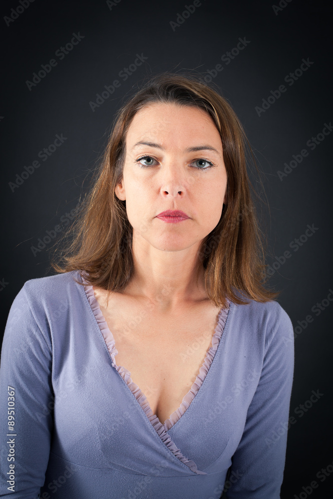 Beautiful woman doing different expressions in different sets of clothes: thinking Beautiful woman doing different expressions in different sets of clothes: thinking