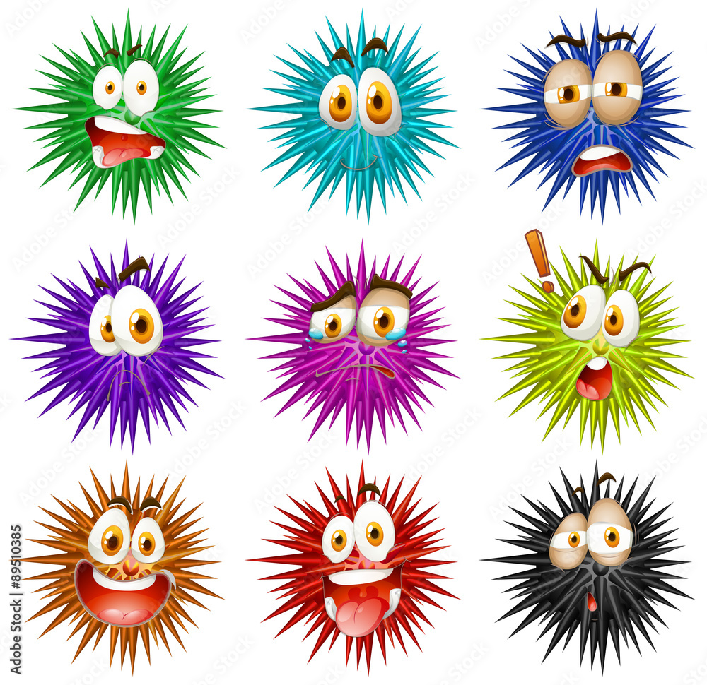 Thorny balls with faces Thorny balls with faces