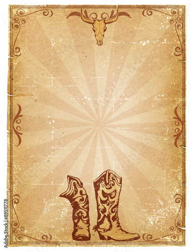 Cowboy old paper background for text with decor frame .