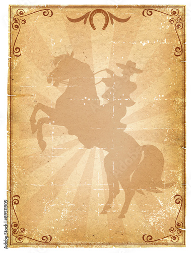 Cowboy old paper background .Retro rodeo poster