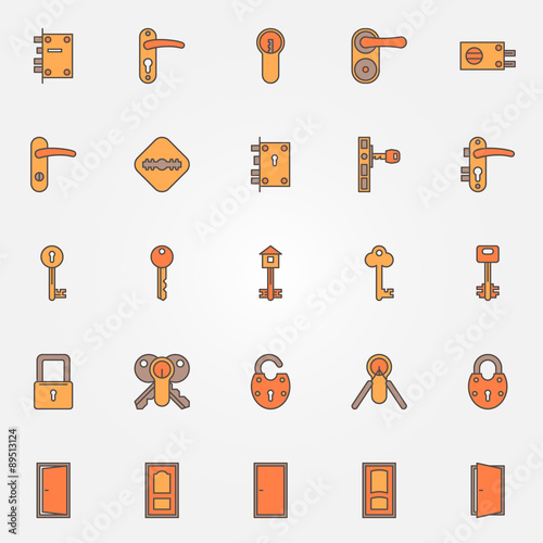 Door locks, keys icons