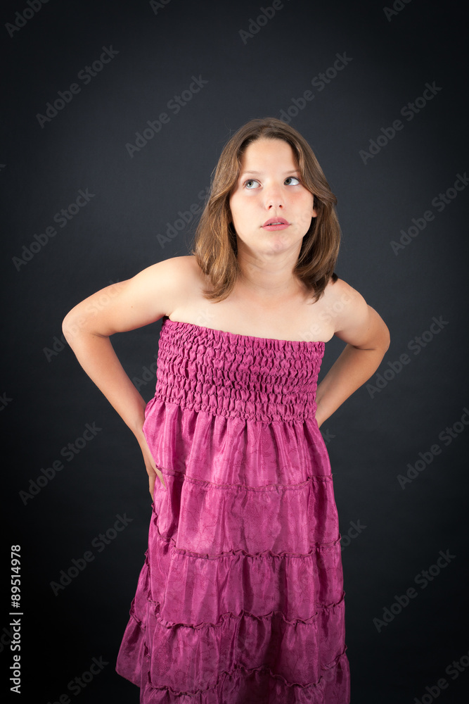 Beautiful girl doing different expressions in different sets of clothes: tired Beautiful girl doing different expressions in different sets of clothes: tired