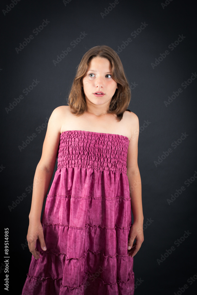 Beautiful girl doing different expressions in different sets of clothes: worried Beautiful girl doing different expressions in different sets of clothes: worried