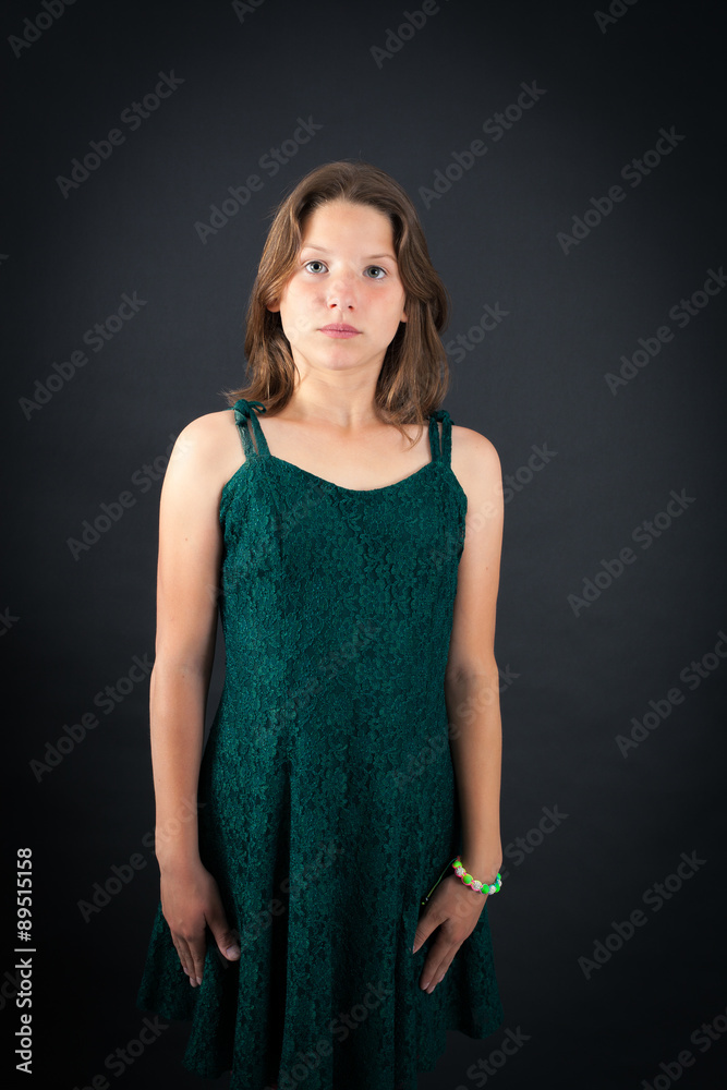 Beautiful girl doing different expressions in different sets of clothes: at attention Beautiful girl doing different expressions in different sets of clothes: at attention