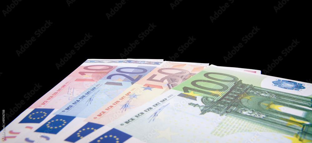 Various euro notes isolated on black background Various euro notes isolated on black background