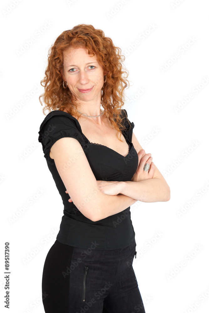 Beautiful woman doing different expressions in different sets of clothes: arms crossed Beautiful woman doing different expressions in different sets of clothes: arms crossed
