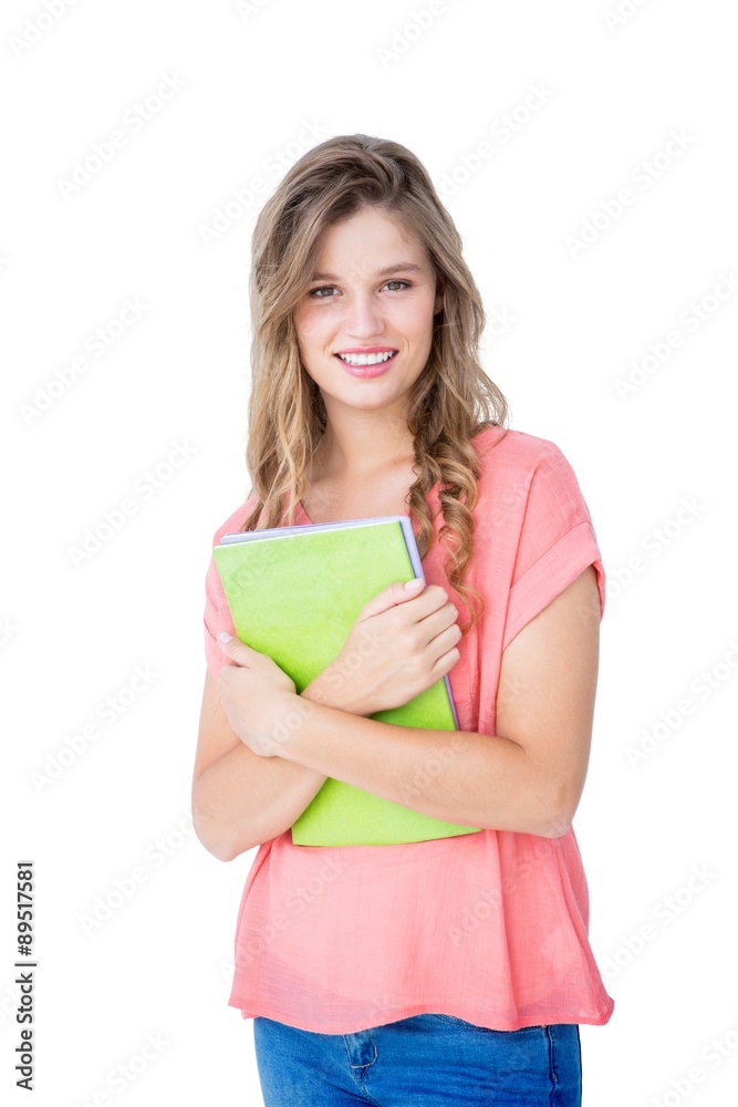 Composite image of hipster woman holding notebook Composite image of hipster woman holding notebook