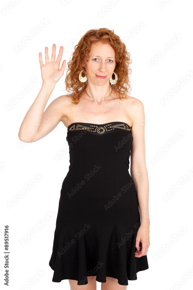 Beautiful woman doing different expressions in different sets of clothes: waving Beautiful woman doing different expressions in different sets of clothes: waving