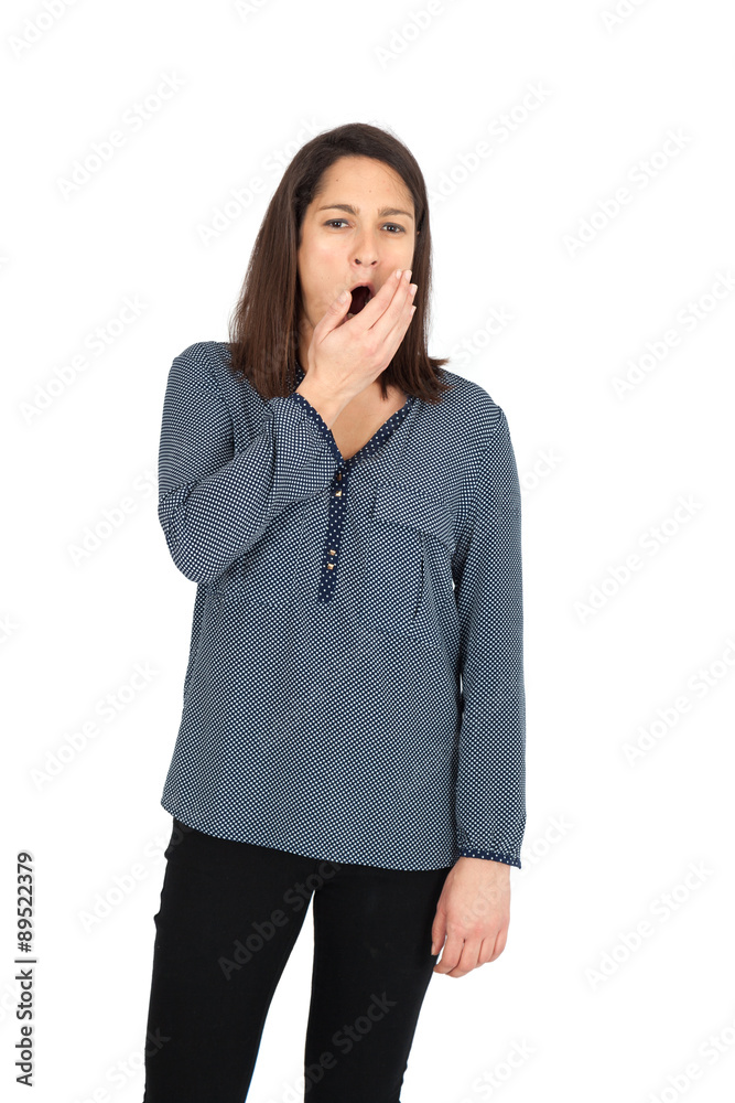 Beautiful women doing different expressions in different sets of clothes: yawn Beautiful women doing different expressions in different sets of clothes: yawn