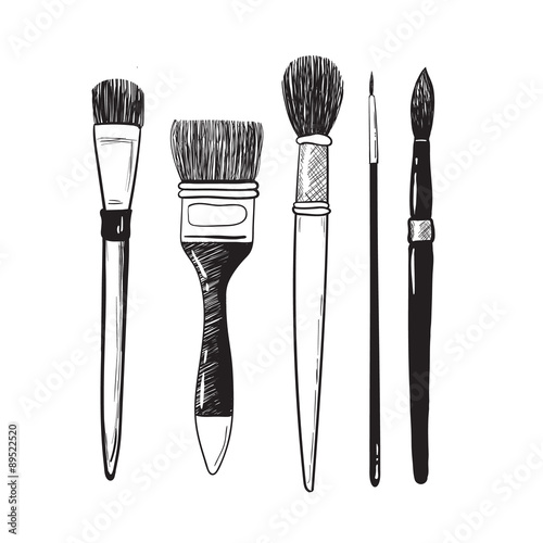 Set of brushes. Black and white vector illustration
