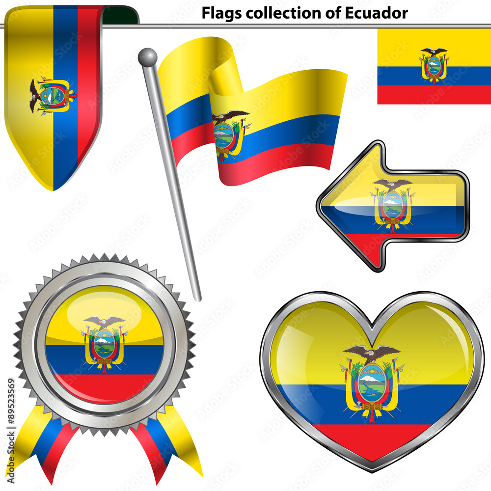Obraz premium Glossy icons with flag of Ecuador