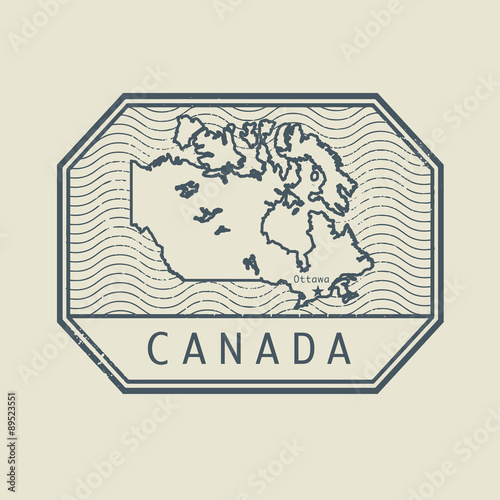 Stamp with the name and map of Canada