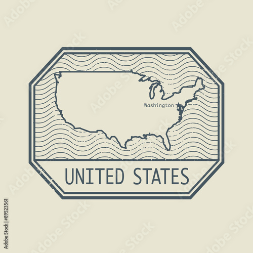 Stamp with the name and map of United States