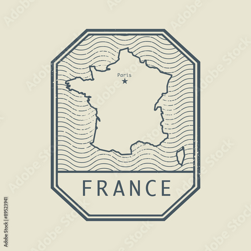 Stamp with the name and map of France