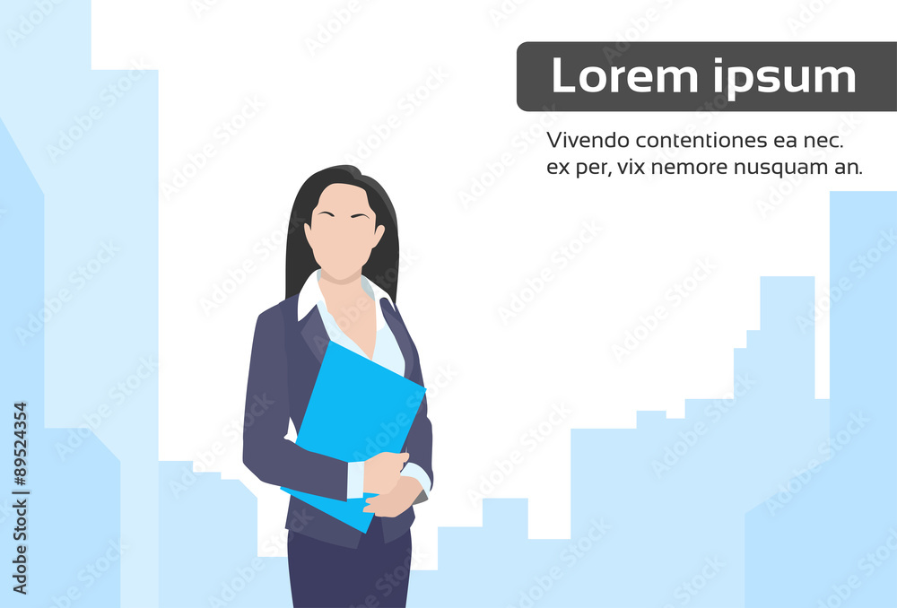 Businesswoman Document City Skyscraper Flat Businesswoman Document City Skyscraper Flat