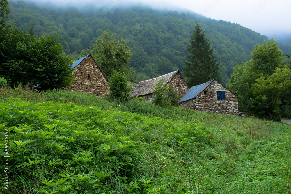 old house built of stone in  landscape