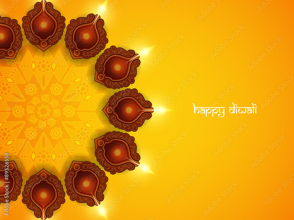 Yellow color background design for Diwali festival with beautiful lamps.  Stock Vector | Adobe Stock