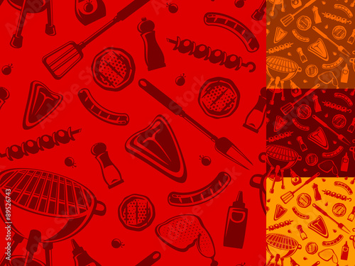 Seamless BBQ background in four color schemes.