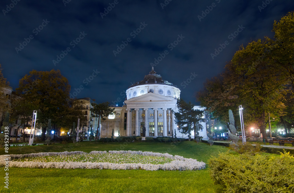 Bucharest Nightscene - Romanian Atheneum, an important concert hall and a landmark for Bucharest.
