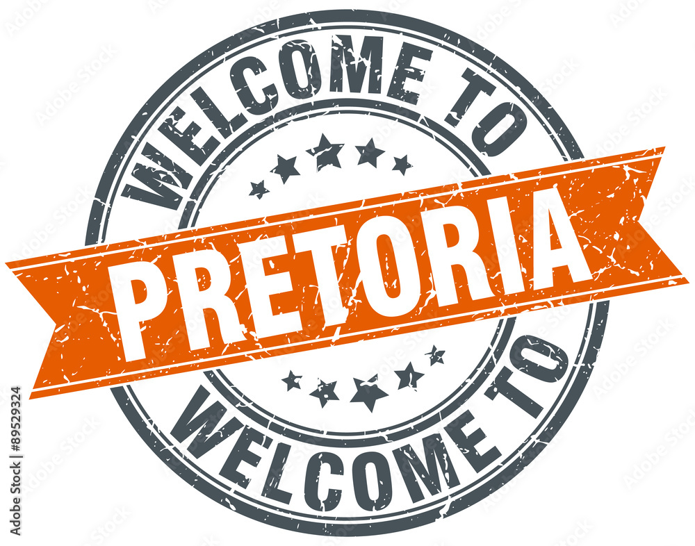 Obraz premium welcome to Pretoria orange round ribbon stamp