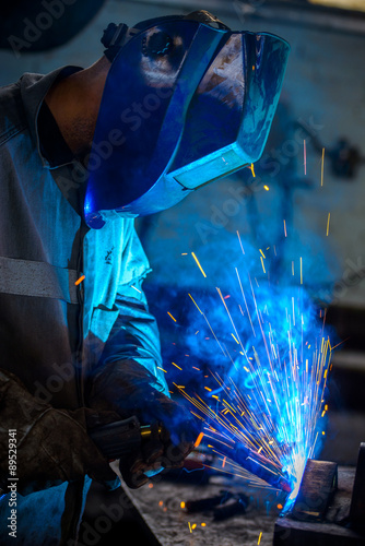 Welder with protective mask 