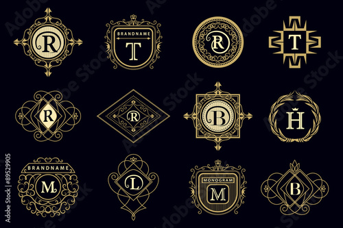 Monogram design elements, graceful template. Calligraphic elegant line art logo design Letter emblem M, B, R, H, T, L for Royalty, business card, Boutique, Hotel, Restaurant, Cafe. Vector illustration