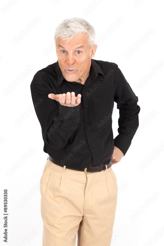 Handsome man doing different expressions in different sets of clothes: kiss Handsome man doing different expressions in different sets of clothes: kiss