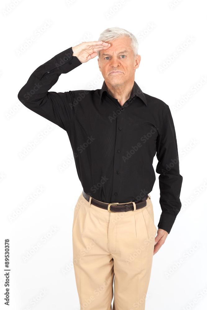 Handsome man doing different expressions in different sets of clothes: at attention Handsome man doing different expressions in different sets of clothes: at attention