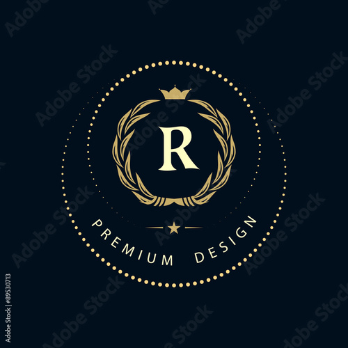 Monogram design elements, graceful template. Calligraphic elegant line art logo design. Letter sign emblem R for Royalty, business card, Boutique, Hotel, Restaurant, Cafe, Jewelry. Vector illustration
