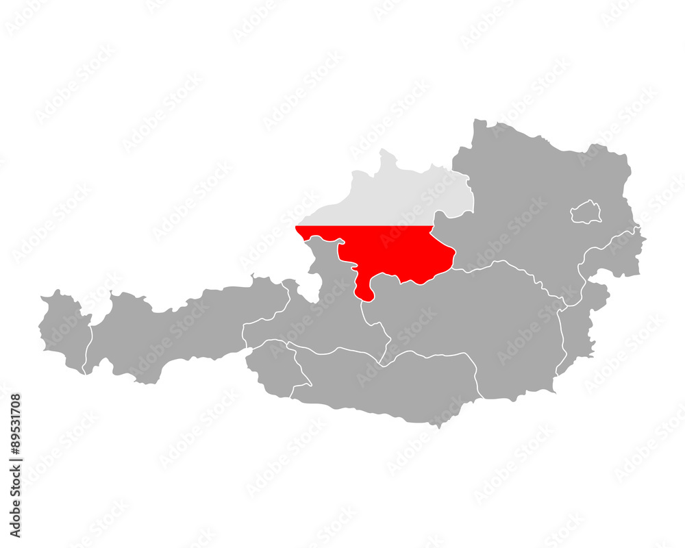 Karte von Österreich mit Fahne von Oberösterreich