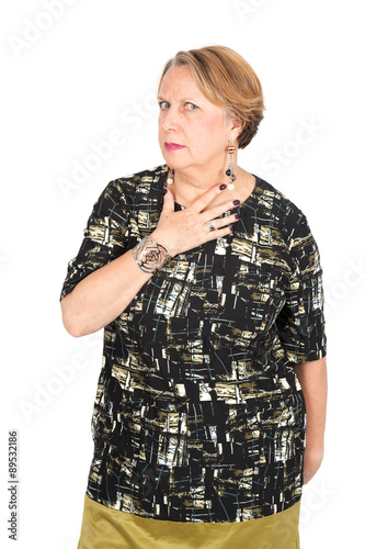 Beautiful woman doing different expressions in different sets of clothes: angry
