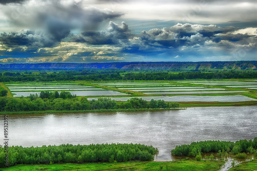 Aerial view of the River Irtysh Russia Siberia