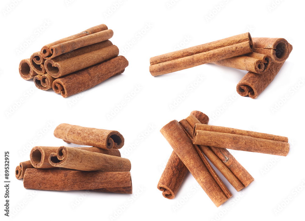 Pile of cinnamon sticks isolated