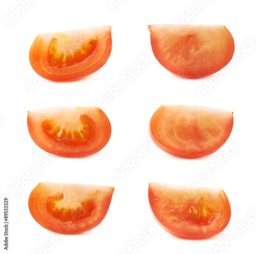 Slice section of red tomato isolated