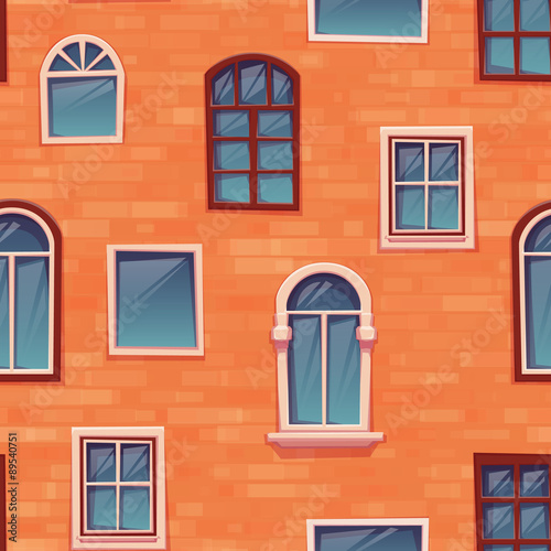 Seamless pattern background of wall with windows. Vector