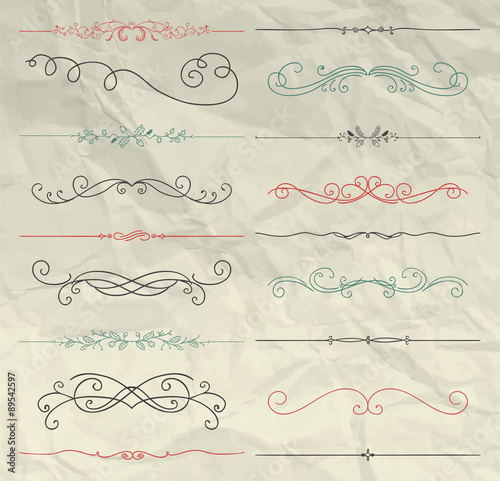 Vintage Hand Drawn Dividers Collection on Crumpled Paper