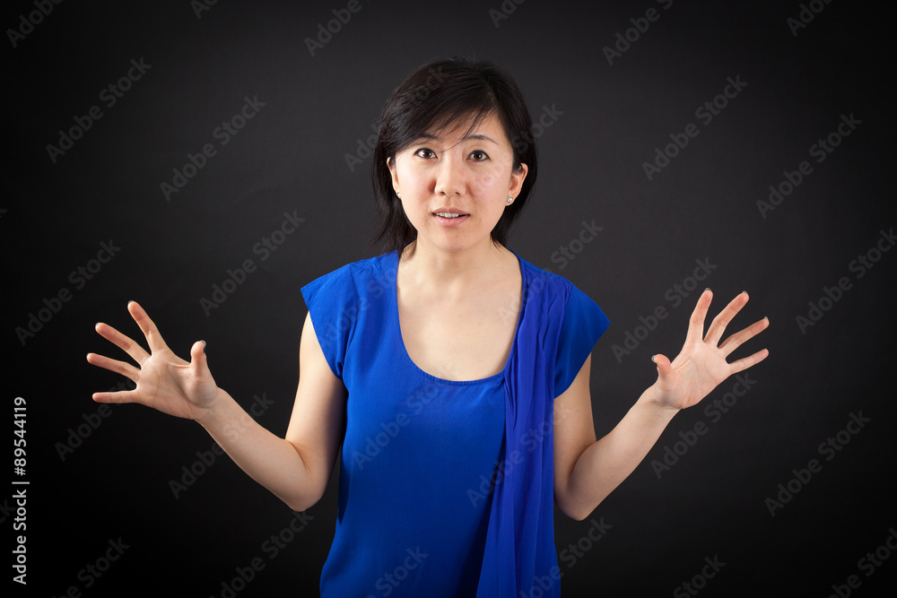 Beautiful woman doing different expressions in different sets of clothes: surprise Beautiful woman doing different expressions in different sets of clothes: surprise