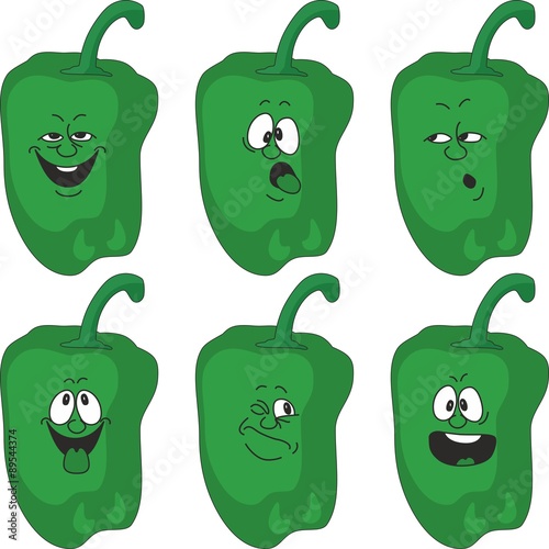 Emotion cartoon green pepper vegetables set 014