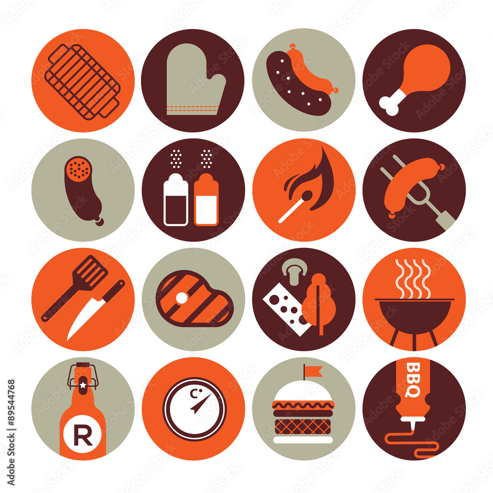 Set of icons with bbq silhouettes