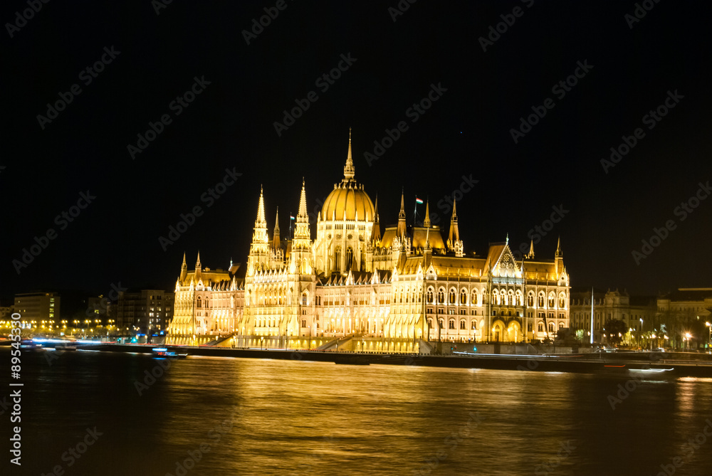 Naklejka premium The Hungarian Parliament Building with bright and beautiful illu