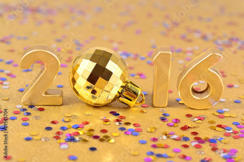 2016 year golden figures and varicolored confetti