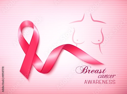 Breast cancer awareness ribbon on a pink background. Vector.