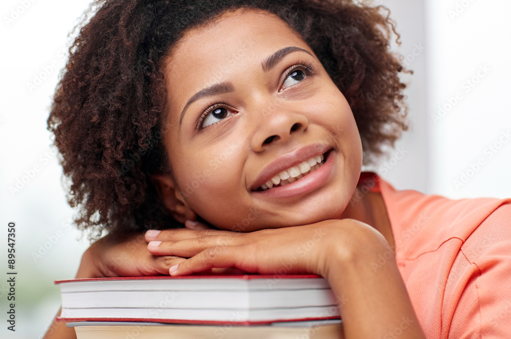 happy african student girl with books at home happy african student girl with books at home