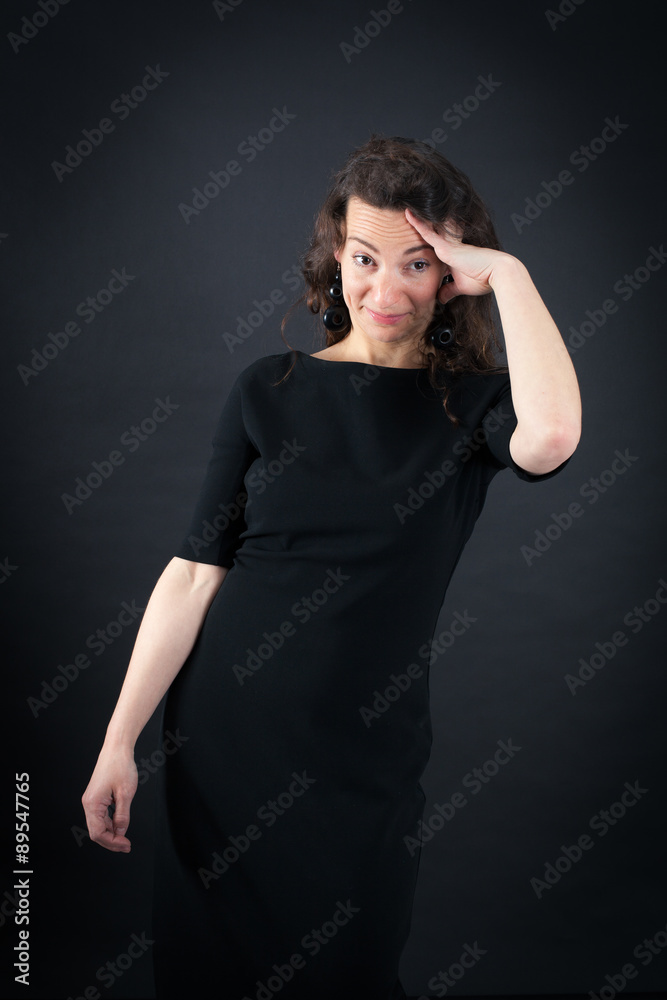 Beautiful woman doing different expressions in different sets of clothes: drunk