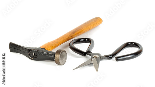 The special hummer and scissors for leather