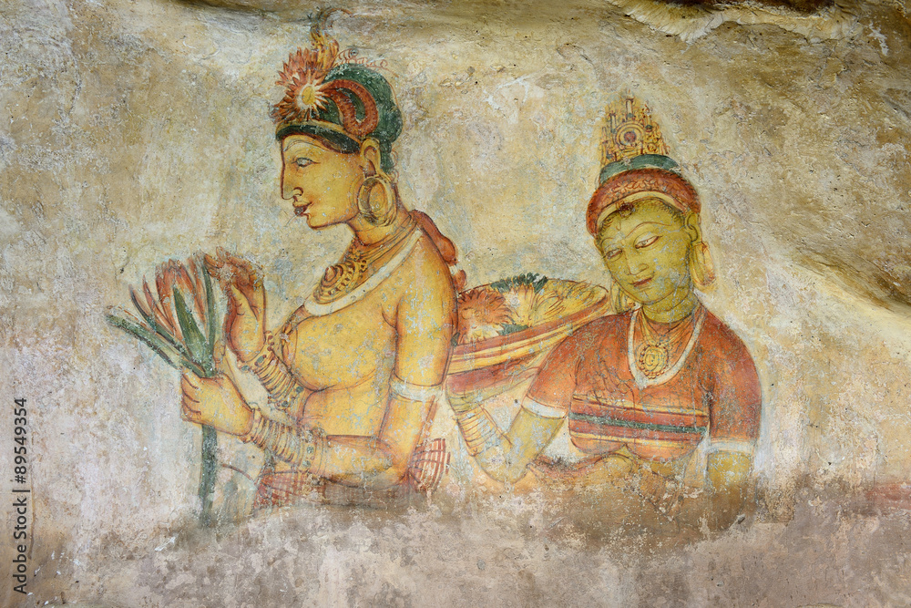 Sigiriya rock, Painted Women, Sri Lanka