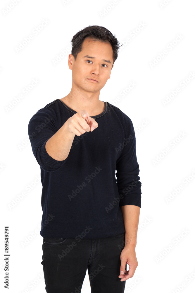 Handsome man doing different expressions in different sets of clothes: pointing Handsome man doing different expressions in different sets of clothes: pointing